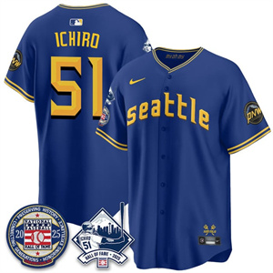 Men's Seattle Mariners Ichiro Number Retirement Jersey V2 - All Stitched Ichiro Suzuki  - 51