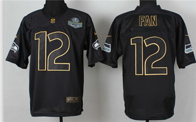 Men's Seattle Seahawks #12 Fan 2014 PRO Gold Lettering Fashion jerseys With Champions