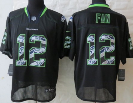 Men's Seattle Seahawks #12 Fan Nik Lights Out Black Ornamented Elite Jersey