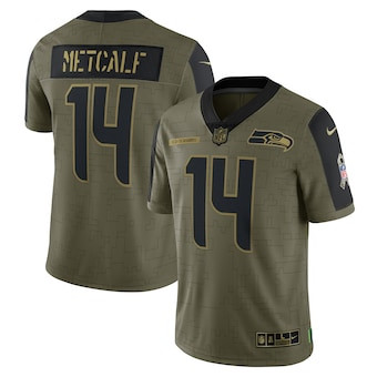 Men's Seattle Seahawks #14 DK Metcalf Nike Olive 2021 Salute To Service Limited Player Jersey