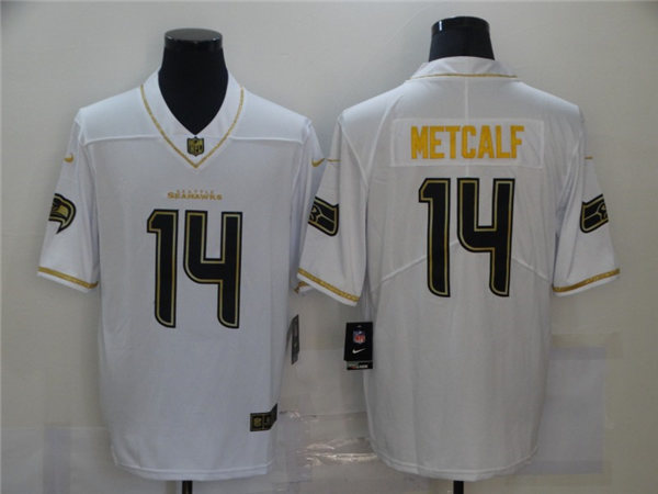 Men's Seattle Seahawks #14 DK Metcalf Nike Teams White Gold Retro Football Jersey