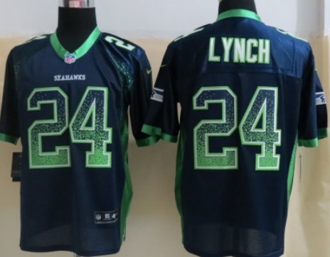 Men's Seattle Seahawks #24 Marshawn Lynch 2013 Nik Drift Fashion Blue Elite Jersey