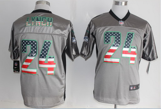 Men's Seattle Seahawks #24 Marshawn Lynch 2014 USA Flag Fashion Gray Nik Elite Jerseys