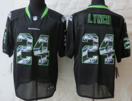 Men's Seattle Seahawks #24 Marshawn Lynch Nik Lights Out Black Ornamented Elite Jersey