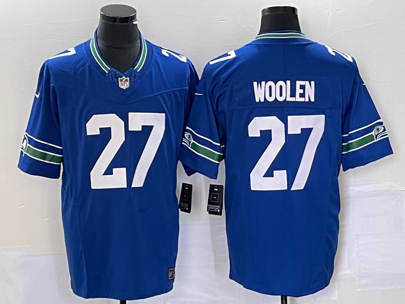 Men's Seattle Seahawks #27 Tariq Woolen Blue 2023 FUSE Vapor Limited Throwback Stitched Jersey
