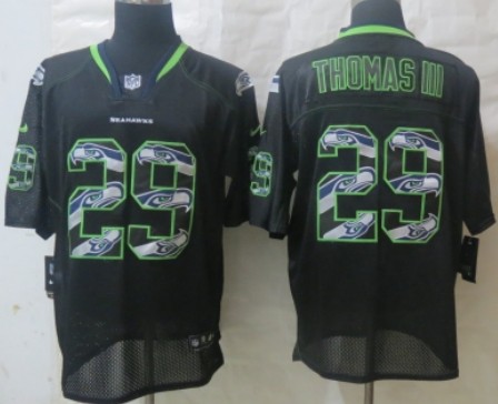 Men's Seattle Seahawks #29 Earl Thomas III Nik Lights Out Black Ornamented Elite Jersey