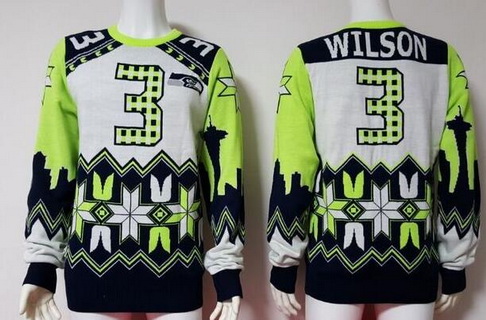 Men's Seattle Seahawks #3 Russell Wilson Multicolor NFL Sweater