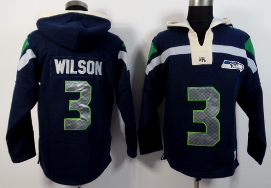 Men's Seattle Seahawks #3 Russell Wilson Navy Blue Team Color 2015 NFL Hoodie