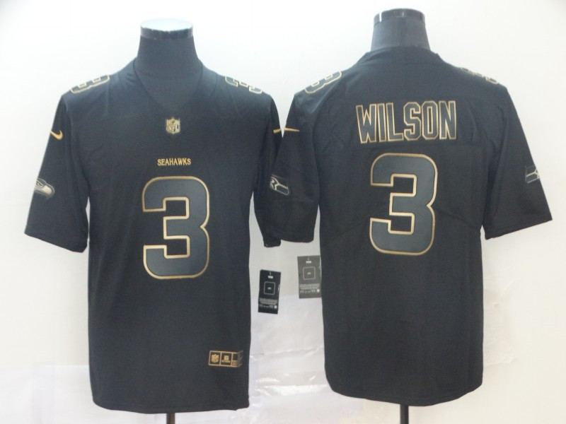 Men's Seattle Seahawks #3 Russell Wilson Nike NFL Vapor Limited Black Golden Jersey