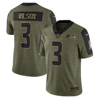 Men's Seattle Seahawks #3 Russell Wilson Nike Olive 2021 Salute To Service Limited Player Jersey