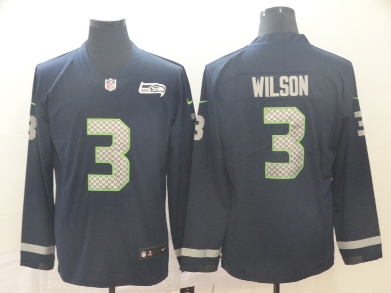 Men's Seattle Seahawks #3 Russell Wilson Teams Nike Therma Long Sleeve Jersey