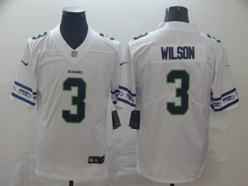 Men's Seattle Seahawks #3 Russell Wilson White Nike NFL team logo cool edition jerseys