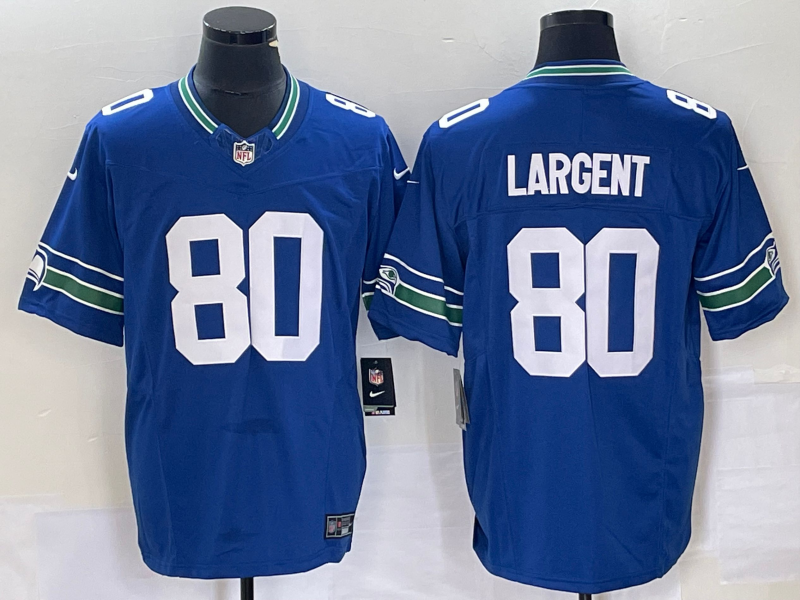 Men's Seattle Seahawks #80 Steve Largent Blue 2023 FUSE Vapor Limited Throwback Stitched Jersey