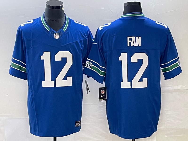 Men's Seattle Seahawks 12th Fan Royal 2023 F.U.S.E. Vapor Limited Throwback Stitched Jersey