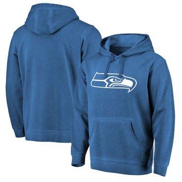 Men's Seattle Seahawks NFL Pro Line By Fanatics Branded College Navy White Logo Shadow Washed Pullover Hoodie