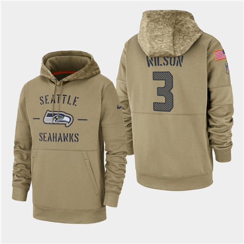 Men's Seattle Seahawks Russell Wilson 2019 Salute to Service Sideline Therma Pullover Hoodie - Tan