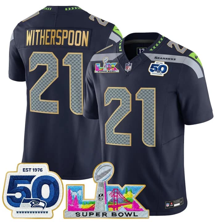 Men's Seattle Seahawks Super Bowl LX & 50th Patch Gold Trim Vapor Limited Jersey - All Stitched Devon Witherspoon  21