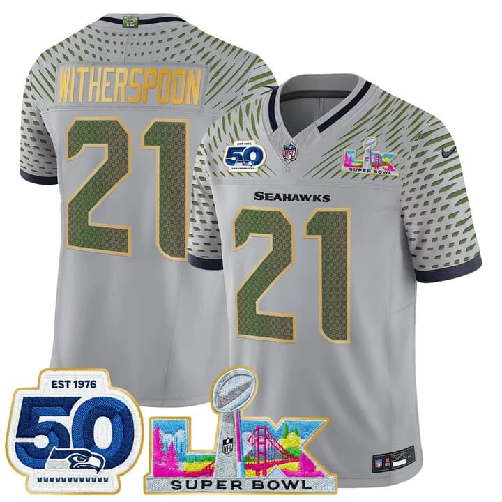 Men's Seattle Seahawks Super Bowl LX & 50th Patch Gold Trim Vapor Limited Jersey - All Stitched Devon Witherspoon 21