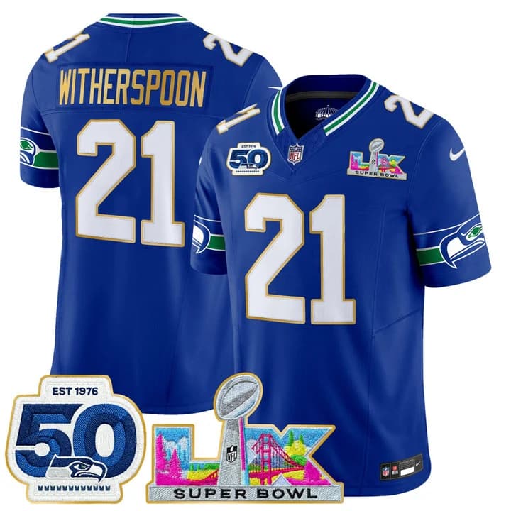Men's Seattle Seahawks Super Bowl LX & 50th Patch Gold Trim Vapor Limited Jersey - All Stitched Devon Witherspoon
