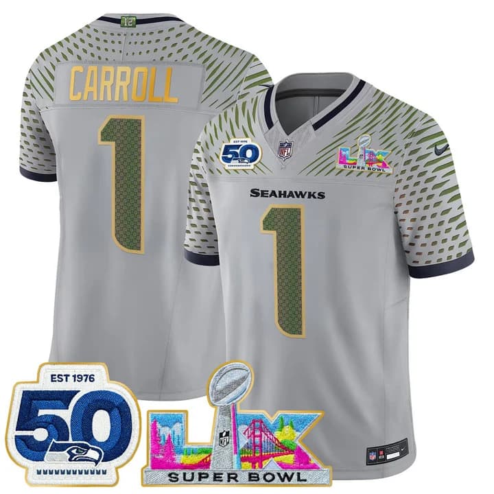 Men's Seattle Seahawks Super Bowl LX & 50th Patch Gold Trim Vapor Limited Jersey - All Stitched Pete Carroll   1