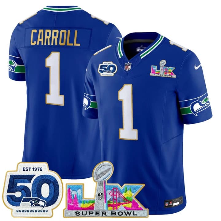 Men's Seattle Seahawks Super Bowl LX & 50th Patch Gold Trim Vapor Limited Jersey - All Stitched Pete Carroll