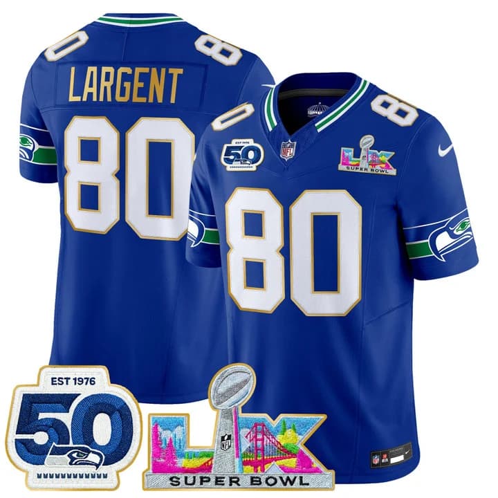 Men's Seattle Seahawks Super Bowl LX & 50th Patch Gold Trim Vapor Limited Jersey - All Stitched Steve Largent