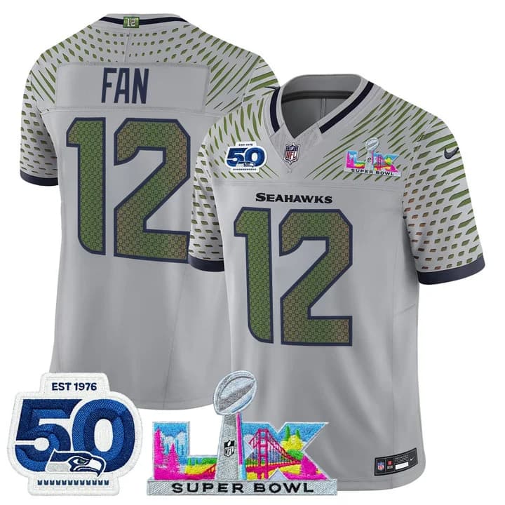 Men's Seattle Seahawks Super Bowl LX & 50th Patch Vapor Limited Jersey - All Stitched -  12th Fan