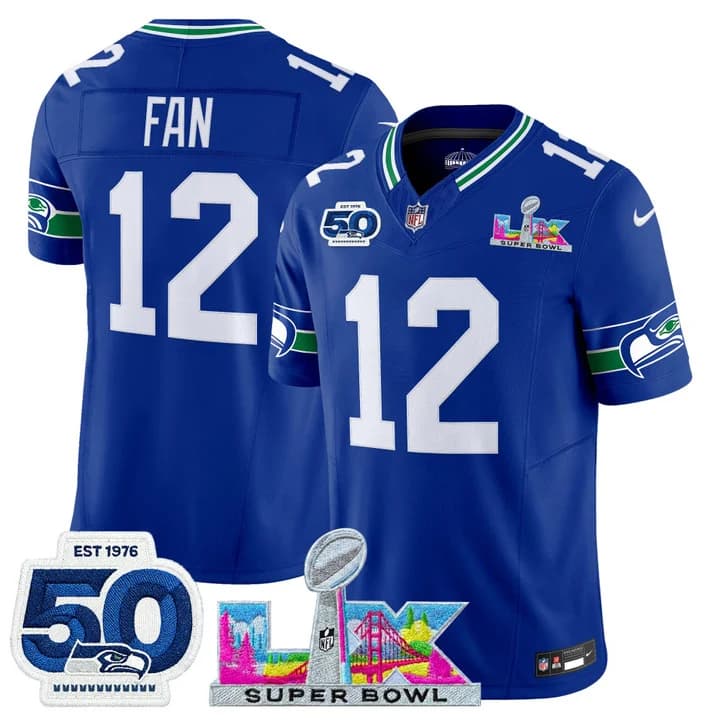Men's Seattle Seahawks Super Bowl LX & 50th Patch Vapor Limited Jersey - All Stitched #12th Fan