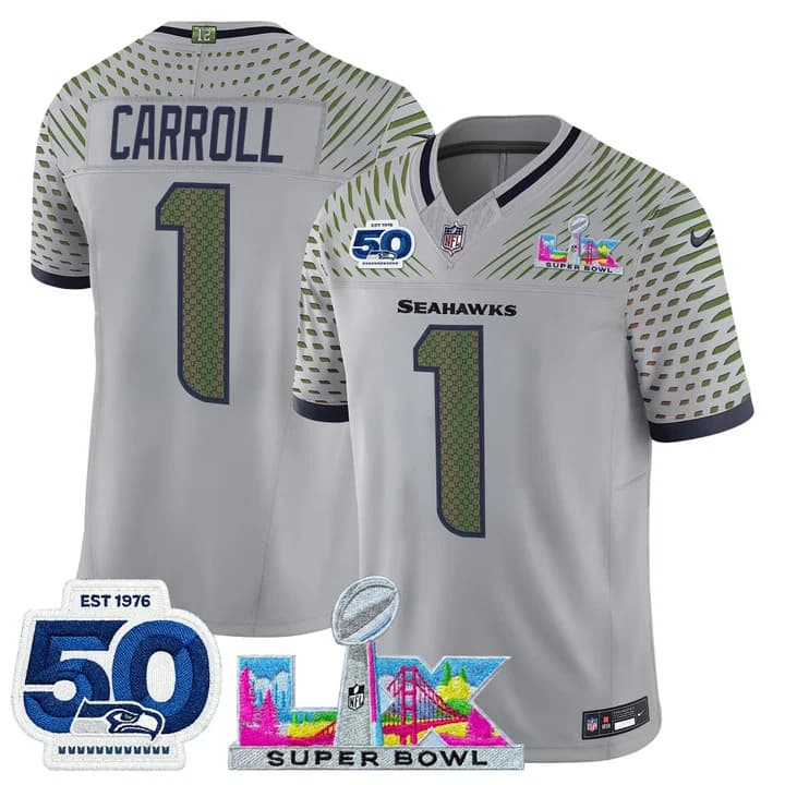 Men's Seattle Seahawks Super Bowl LX & 50th Patch Vapor Limited Jersey - All Stitched 1-Pete Carroll