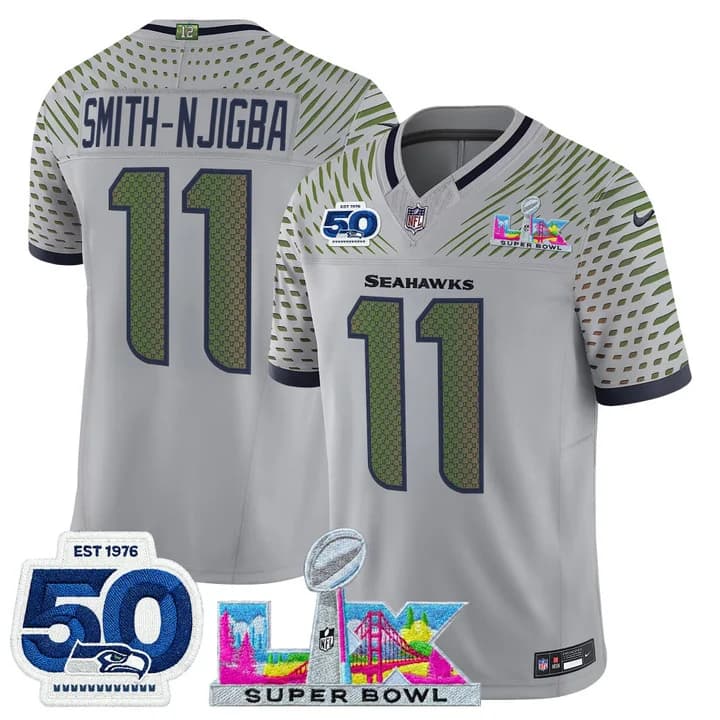 Men's Seattle Seahawks Super Bowl LX & 50th Patch Vapor Limited Jersey - All Stitched 11- Smith-Njigba
