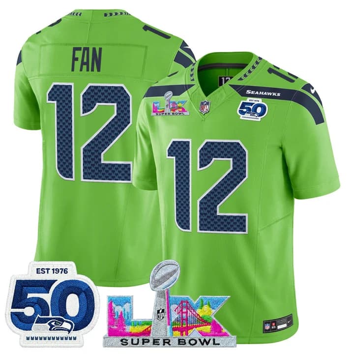 Men's Seattle Seahawks Super Bowl LX & 50th Patch Vapor Limited Jersey - All Stitched 12th Fan  #12