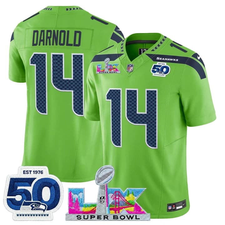Men's Seattle Seahawks Super Bowl LX & 50th Patch Vapor Limited Jersey - All Stitched 14   Sam Darnold