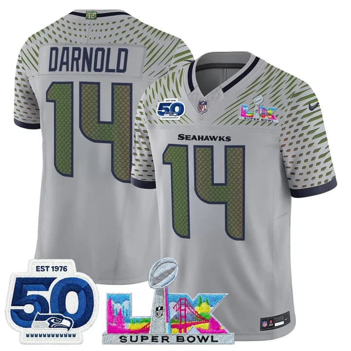 Men's Seattle Seahawks Super Bowl LX & 50th Patch Vapor Limited Jersey - All Stitched 14 Sam Darnold