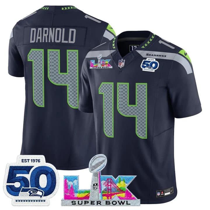 Men's Seattle Seahawks Super Bowl LX & 50th Patch Vapor Limited Jersey - All Stitched 14Sam Darnold