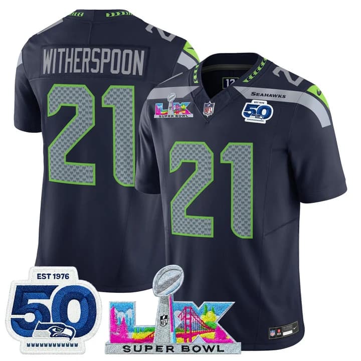 Men's Seattle Seahawks Super Bowl LX & 50th Patch Vapor Limited Jersey - All Stitched 21 Devon Witherspoon