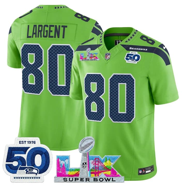 Men's Seattle Seahawks Super Bowl LX & 50th Patch Vapor Limited Jersey - All Stitched 80-  Steve Largent