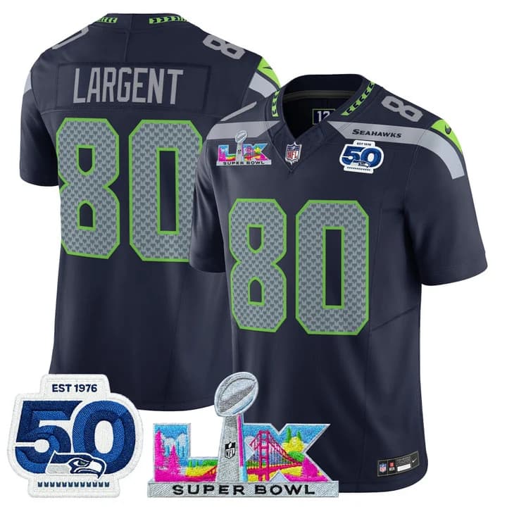 Men's Seattle Seahawks Super Bowl LX & 50th Patch Vapor Limited Jersey - All Stitched 80 Steve Largent