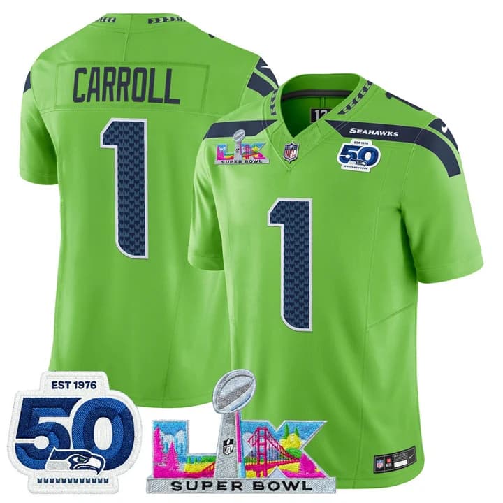 Men's Seattle Seahawks Super Bowl LX & 50th Patch Vapor Limited Jersey - All Stitched Pete Carroll     1