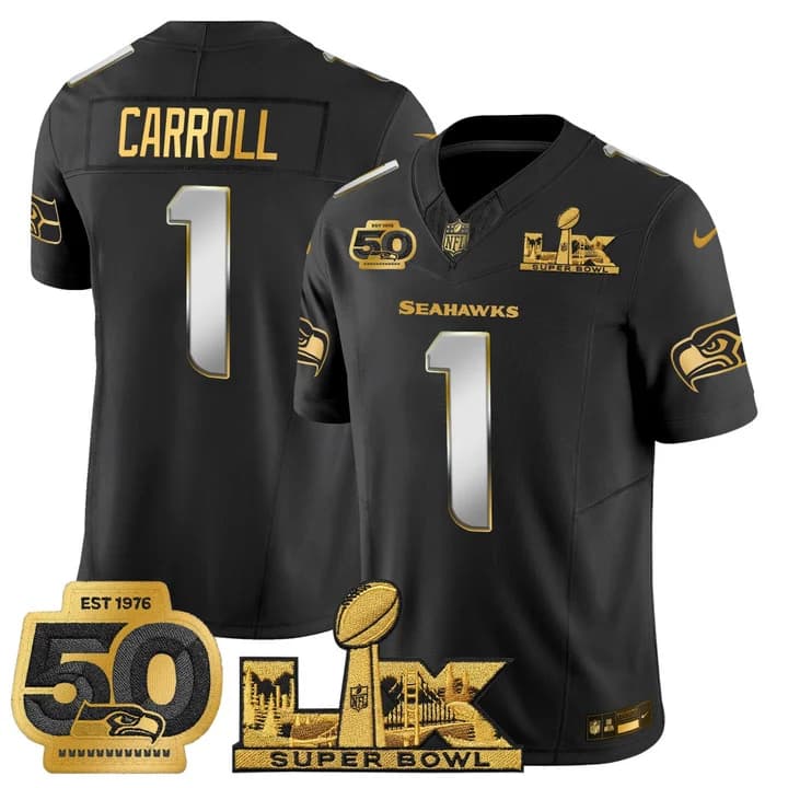 Men's Seattle Seahawks Super Bowl LX & 50th Patch Vapor Limited Jersey - All Stitched Pete Carroll    1