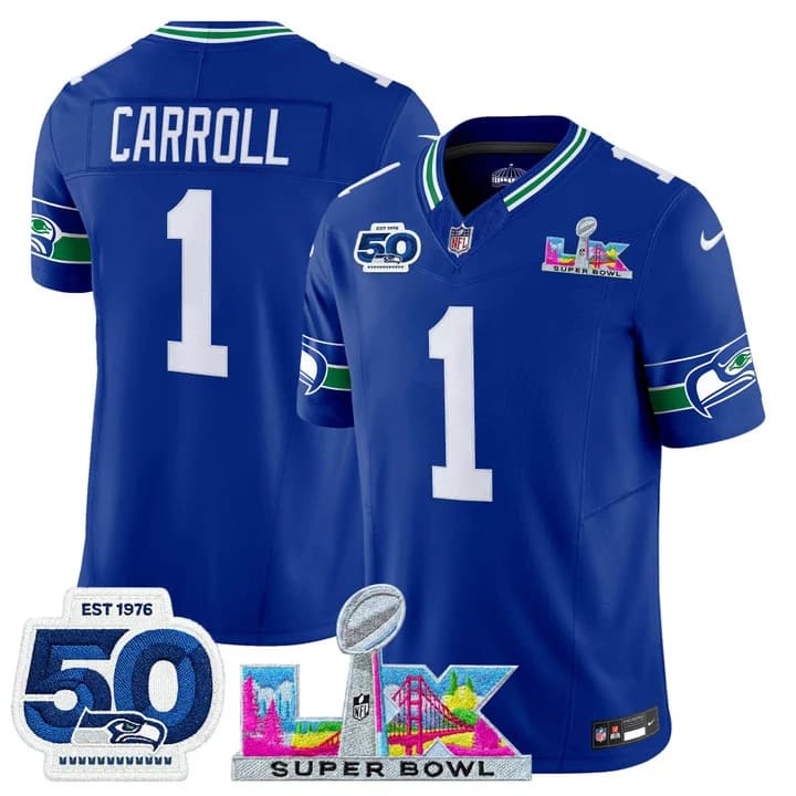 Men's Seattle Seahawks Super Bowl LX & 50th Patch Vapor Limited Jersey - All Stitched Pete Carroll #   1