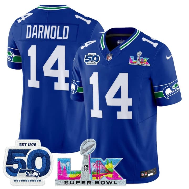 Men's Seattle Seahawks Super Bowl LX & 50th Patch Vapor Limited Jersey - All Stitched Sam Darnold    14