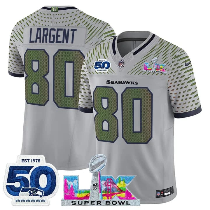 Men's Seattle Seahawks Super Bowl LX & 50th Patch Vapor Limited Jersey - All Stitched Steve Largent      80