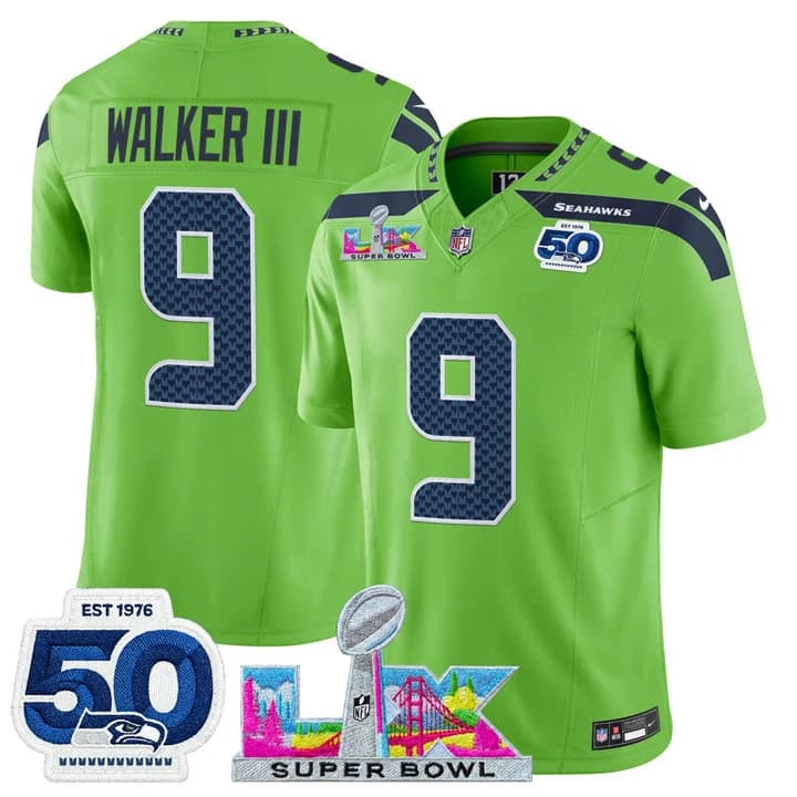 Men's Seattle Seahawks Super Bowl LX & 50th Patch Vapor Limited Jersey - All Stitched Walker III     9
