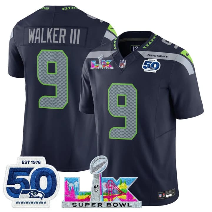 Men's Seattle Seahawks Super Bowl LX & 50th Patch Vapor Limited Jersey - All Stitched Walker III  9