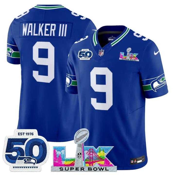 Men's Seattle Seahawks Super Bowl LX & 50th Patch Vapor Limited Jersey - All Stitched Walker III9