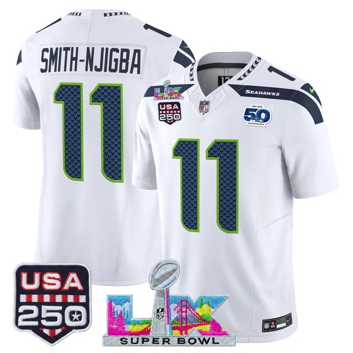Men's Seattle Seahawks Super Bowl LX & United States 250th Anniversary Patch Vapor Limited Jersey - All Stitched  11 Smith-Njigba