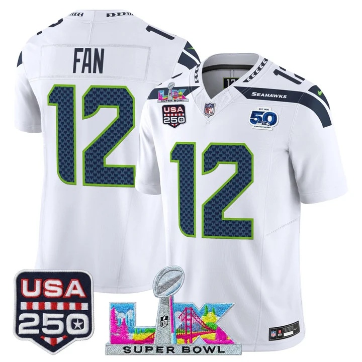 Men's Seattle Seahawks Super Bowl LX & United States 250th Anniversary Patch Vapor Limited Jersey - All Stitched  12  Fan