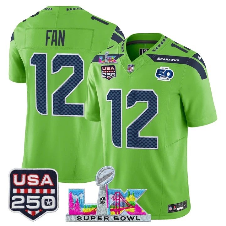 Men's Seattle Seahawks Super Bowl LX & United States 250th Anniversary Patch Vapor Limited Jersey - All Stitched  12th Fan  12