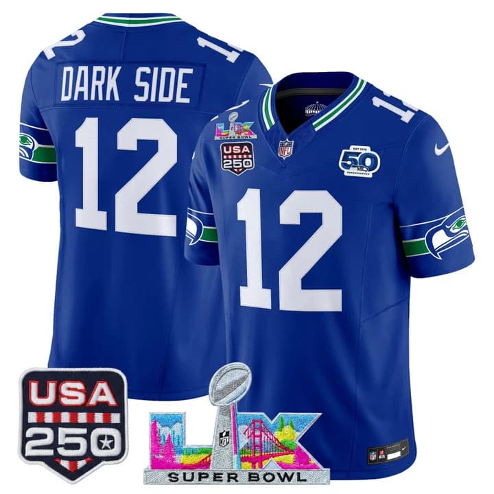Men's Seattle Seahawks Super Bowl LX & United States 250th Anniversary Patch Vapor Limited Jersey - All Stitched #12 DARK  SIDE