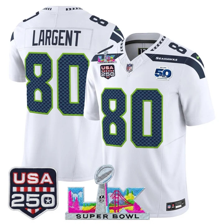 Men's Seattle Seahawks Super Bowl LX & United States 250th Anniversary Patch Vapor Limited Jersey - All Stitched  80 Steve Largent